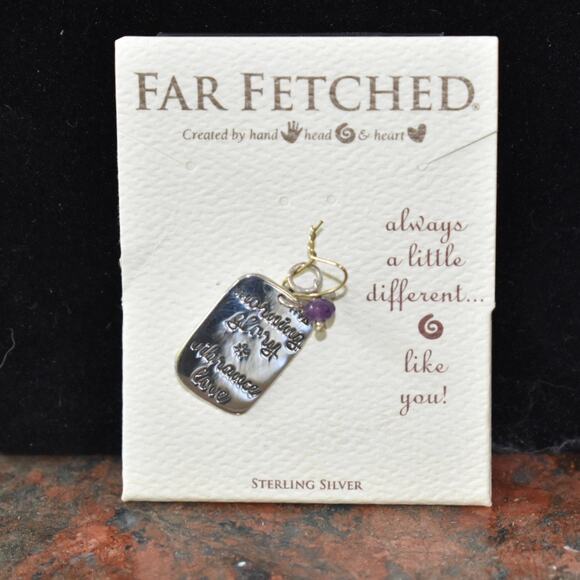 Far Fetched Amethyst Morning Glory Quote Pendant Necklace 925 Sterling Silver - Picture 3 of 3